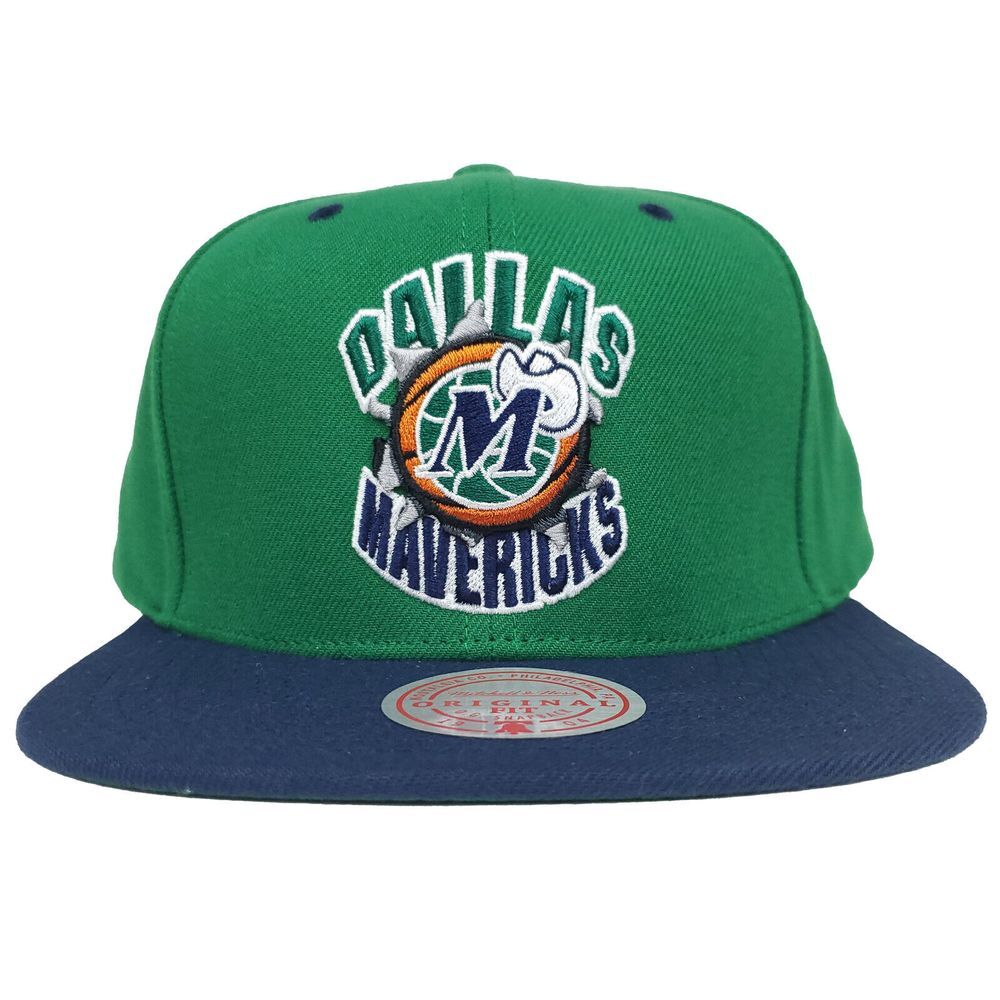 Dallas Mavs Mitchell & Ness‎ NBA Snapback Hat Cap 3D Logo Green Blue NWT